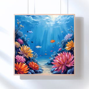 Korallenriff unter dem Meer Ozean Malerei Poster