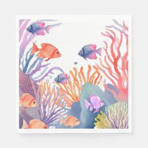 Korallenriff Wasserfarbe Bunte Fische Ozean Serviette