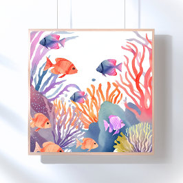 Korallenriff | Wasserfarben Bunte Fische Ozean Poster