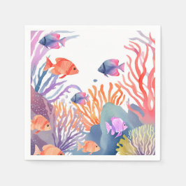Korallenriff | Wasserfarben Bunte Fische Ozean Serviette