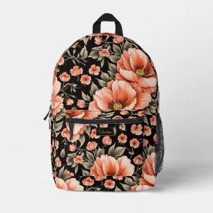 Korallenriffe auf Schwarz-Weiß-Blume Bedruckter Rucksack