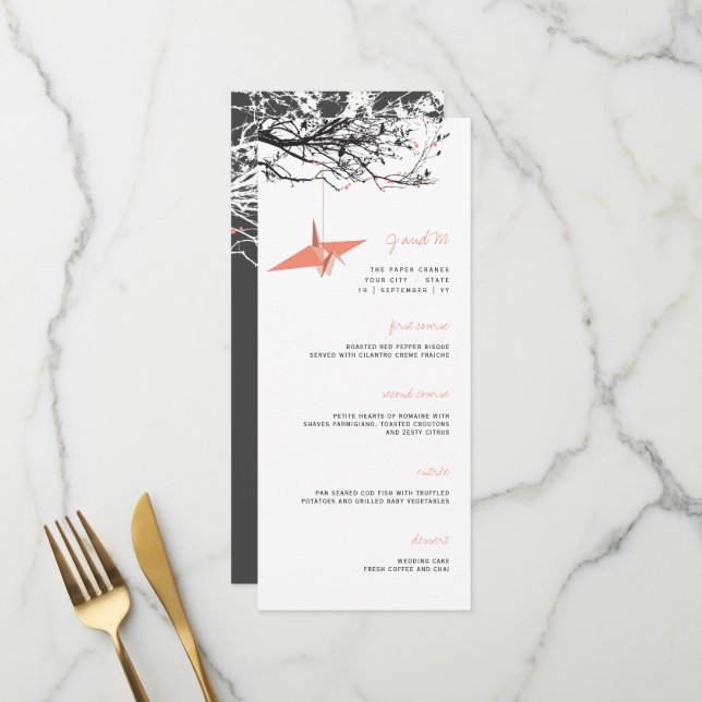 Korallenrohkranich auf asiatischen Hochzeiten in Z Menükarte (Vorderseite/Rückseite Beispiel)