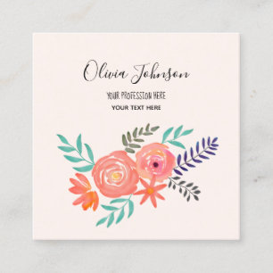 Korallenrosa Blume Bouquet Quadratische Visitenkarte