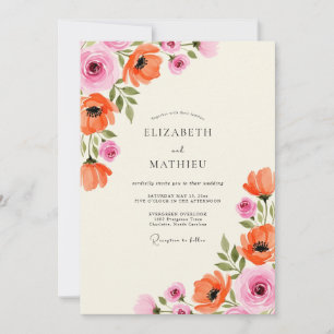 Korallenrosa Blumenzauber Hochzeit Einladung
