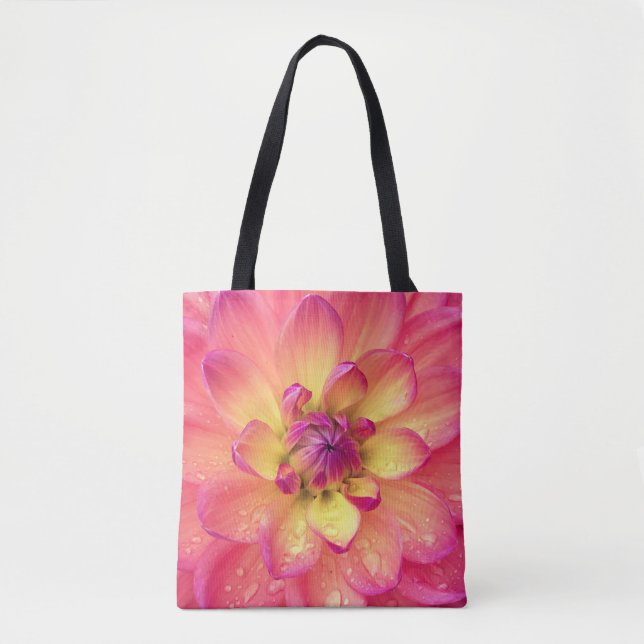 Korallenrosa Dahlia-Blume Tasche (Vorderseite)