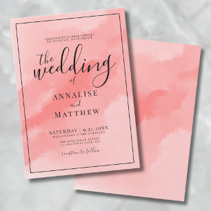 Korallenrosa einfache elegante Aquarell-Hochzeit Einladung