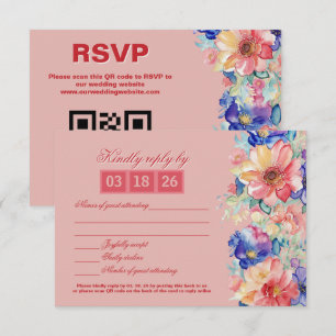 Korallenrosa Florale Moderne Hochzeit RSVP Karte