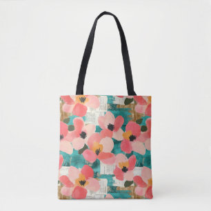 Korallenrosa Florales Türkis Vintage Tasche