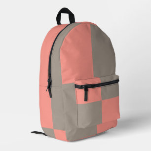 Korallenrosa Grau Karo Muster Bedruckter Rucksack