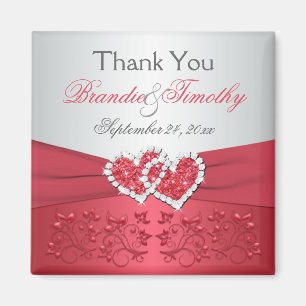 Korallenrosa, graue Blumen Hochzeitsgunst Magnet