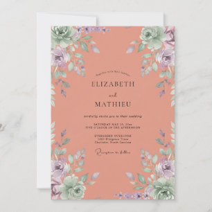 Korallenrosa Hochzeit mit zarten Mauve-Petalen Einladung