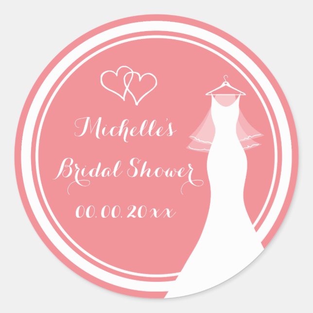 Korallenrosa Hochzeitskleid Brautparty Aufkleber (Vorderseite)