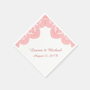 Korallenrosa Imitate auf Weiße Hochzeit Serviette