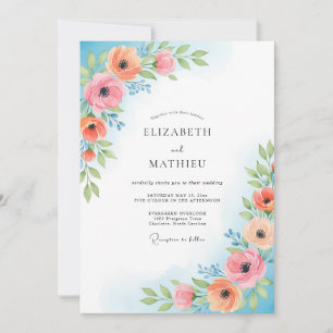 Korallenrosa malerische Blütenhochzeit Einladung