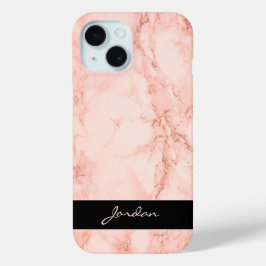 Korallenrosa Marmorstein mit Namen iPhone 16 Hülle