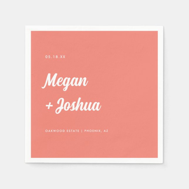 Korallenrosa Minimalistische Skripthochzeit Serviette (Vorderseite)