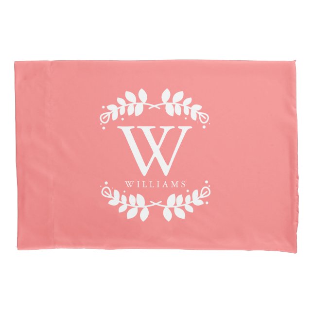 Korallenrosa Mit Monogramm Kissenbezug (Vorderseite)