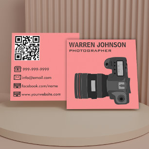 Korallenrosa Moderner Fotograf QR-Code Quadratische Visitenkarte
