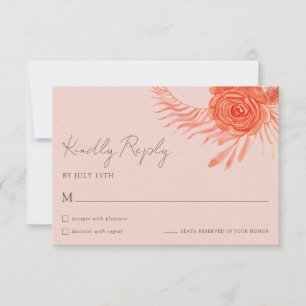 Korallenrosa-orangefarbene Blush-Blumen-Hochzeits- RSVP Karte