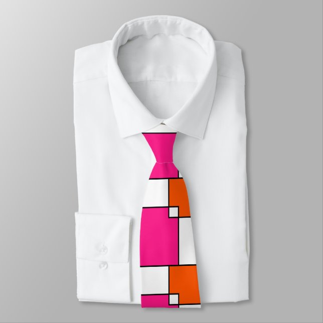 Korallenrosa Orangefarbene weiße Quadrate Krawatte (Gebunden)