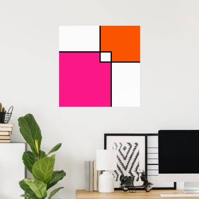 Korallenrosa Orangefarbene weiße Quadrate Poster (Heimbüro)