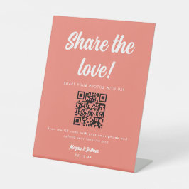 Korallenrosa QR-Code Teilen Sie die Liebe Hochzeit Sockelschild