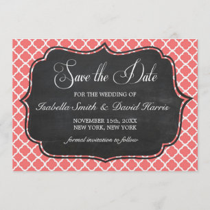 Korallenrosa Quatrefolie & Khalkboard Save the Dat Date