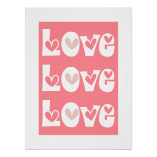 Korallenrosa Retro-LIEBE Typografie mit Herz Poster