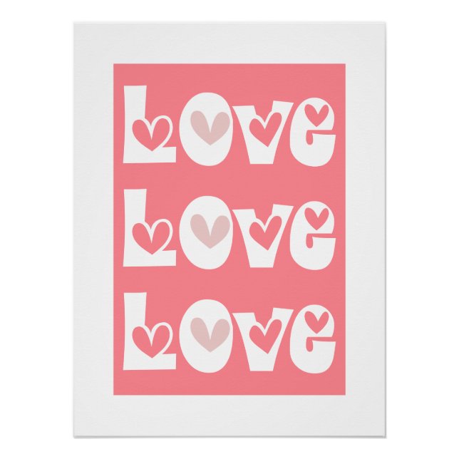 Korallenrosa Retro-LIEBE Typografie mit Herz Poster (Vorderseite)