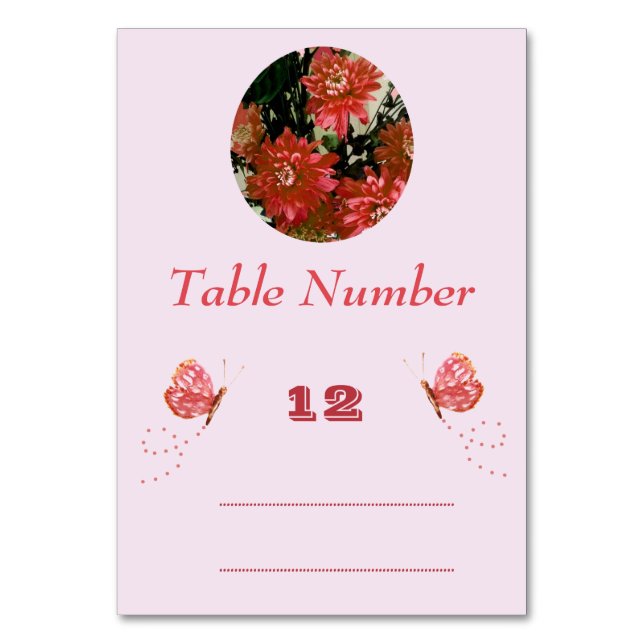 Korallenrosa Schmetterlinge Tischnummer (Vorderseite)