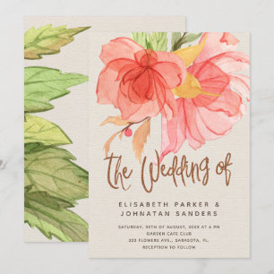 Korallenrosa Sommerfarbenhochzeit Wasserfarben Einladung