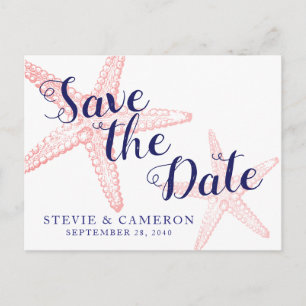 Korallenrosa Starfish Beach Save the Date Ankündigungspostkarte