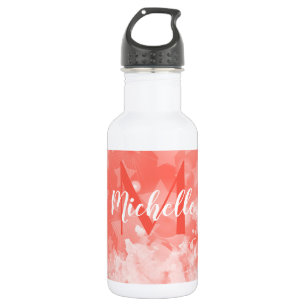 Korallenrosa Sternmuster Moderner Chic Monogram Na Edelstahlflasche