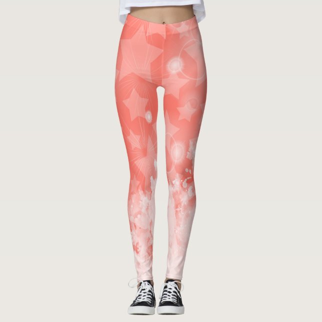 Korallenrosa Sternmuster Weiße Farbe Moderner Chic Leggings (Vorderseite)