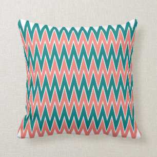 Korallenrosa und Aquamarines Zigzag-Muster Kissen
