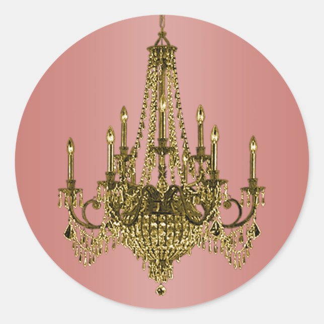 Korallenrosa und goldene Kronleuchter Runder Aufkleber (Vorderseite)