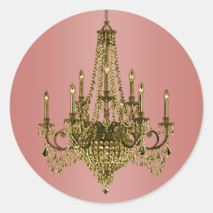 Korallenrosa und goldene Kronleuchter Runder Aufkleber