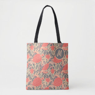 Korallenrosa und Grau-Monogramm-Meeresschildkröte Tasche
