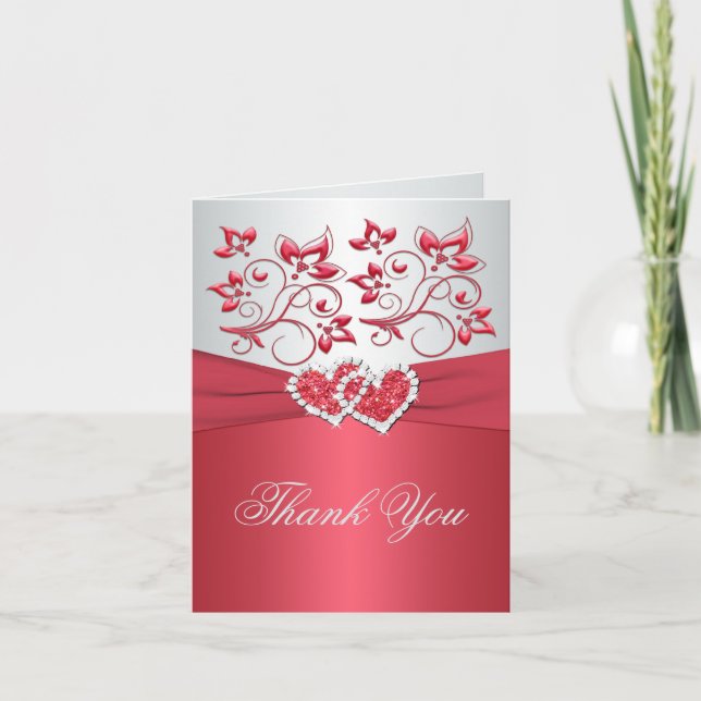 Korallenrosa und Graublütenblüte Dankeschön Karte (Vorderseite)