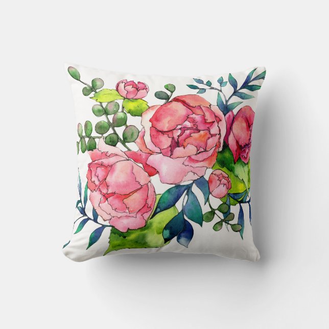 Korallenrosa- und Marineblau-Rose Kissen (Vorderseite)