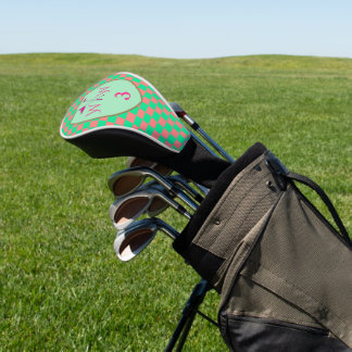 Korallenrosa und pastellgrün karierte Monogramm Golf Headcover