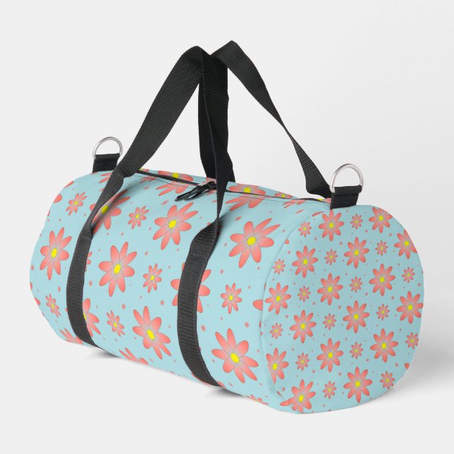 Korallenrosa und pulverblau delikate, daisate Blum Duffle Bag (Linke Seite)