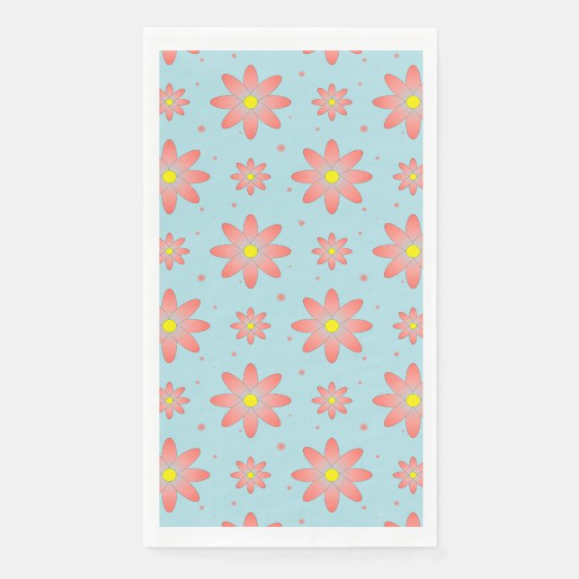 Korallenrosa und pulverblau delikate, daisate Blum Serviette (Vorderseite)