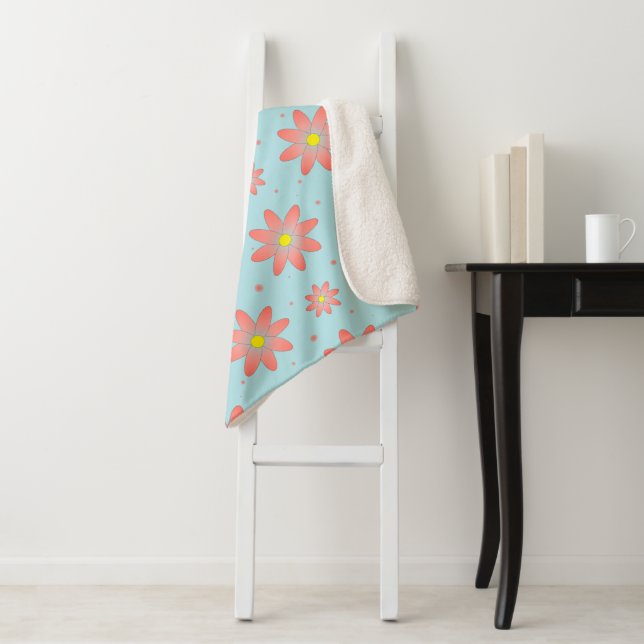 Korallenrosa und pulverblau delikate, daisate Blum Sherpadecke (Beispiel)