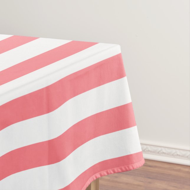 Korallenrosa und Weiße Streifen Tischdecke (Beispiel)