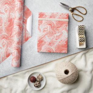 Korallenrosa und weißes, marmorähnliches Fließmust Geschenkpapier