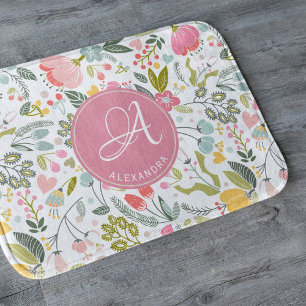 Korallenrosa Watercolor Floral Muster Name Badematte