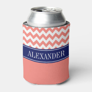 Korallenrosa, Zickzack CB-Navy-Monogramm Dosenkühler
