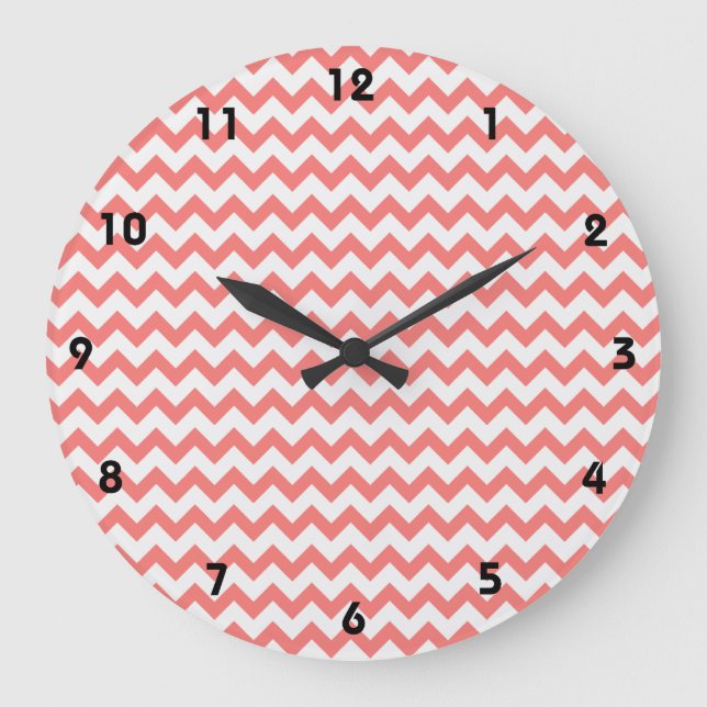 Korallenrosa Zickzack Große Wanduhr (Vorderseite)