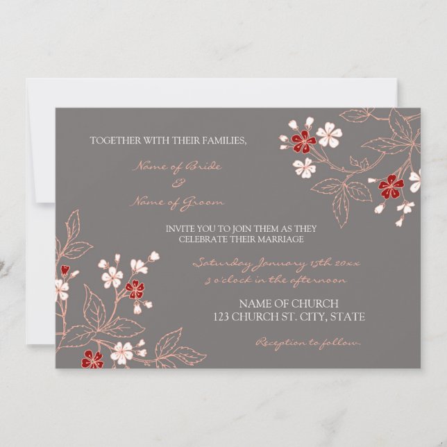 Korallenrosafarbene Hochzeitskarten Einladung (Vorderseite)